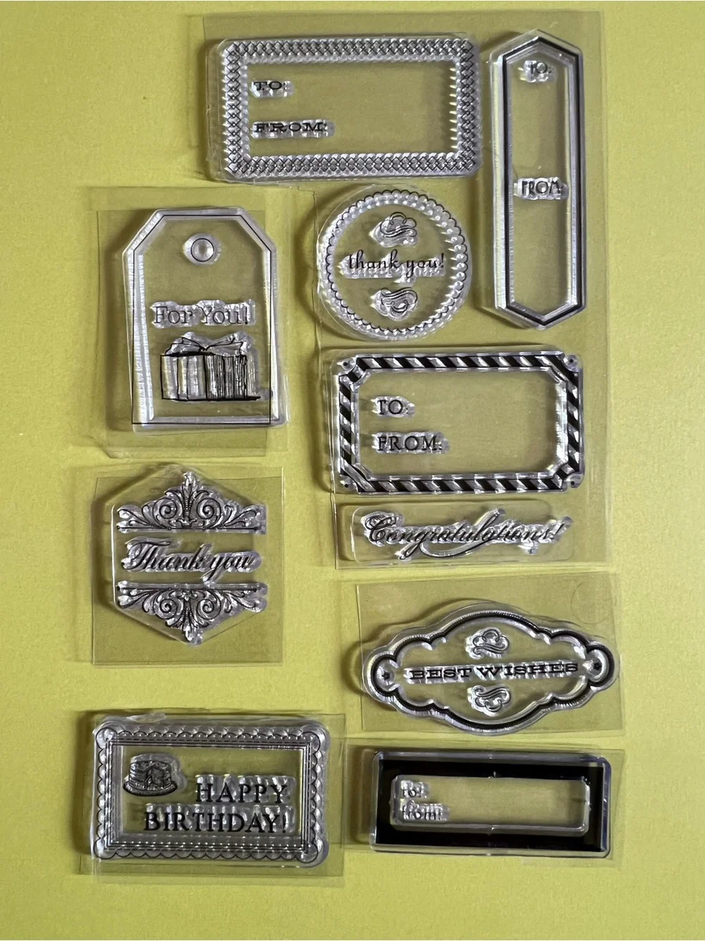Acrylic Cling Rubber Stamps Lot of 21 Greetings Tags Travel Mail